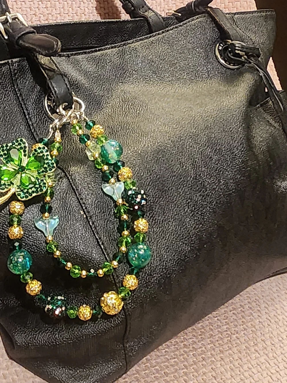 Green Clover Crystal Purse/Phone Charms